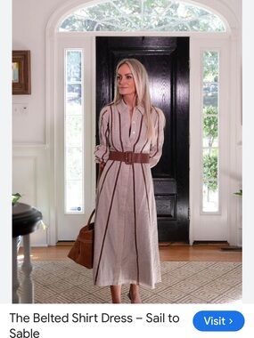 Sail to Sable Beige Dress with Brown Stripes and Belt